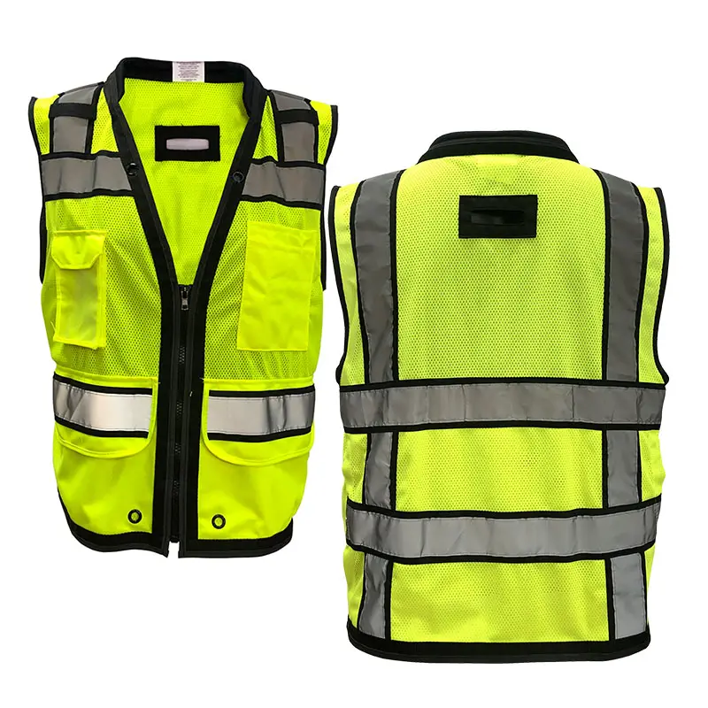 Hi Vis 100% Polyester Bouwvakker Vest Verkeer Reflecterende Klasse 2 Veiligheidsvest Constructie Vest Vest Voor Mannen