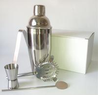 Ensemble de shakers à cocktail en acier inoxydable-Kit de barman de 5 pièces avec passoire à martini et cuillère à mélanger en verre à liqueur