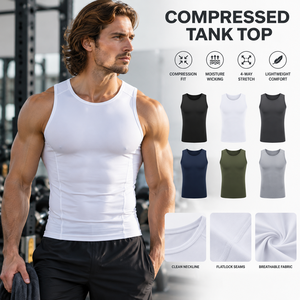 <b>Compression</b> Tank Tops <b>Men</b> Gym Base Layer Sleeveless Training <b>Vest</b> Moisture Wicking 4 Way Stretch Flatlock Fitness Apparel - Product Image 1