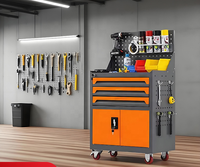 Chariot à outils en métal robuste CYD, trois tiroirs supérieurs, double porte, rangement facile, armoire inférieure, roulettes pivotantes fixes