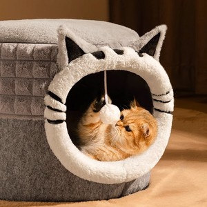 Cama Cálida de Invierno para Gatos, de Algodón, Estilo Cerrado, con Escondite Seguro para Gatitos, Hecha en China, No Requiere Ensamblaje, para Todas las Estaciones - Product Image 1