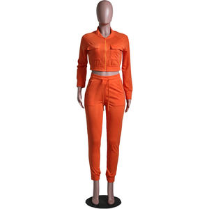 Logo personnalisé pour femmes broderie haut court et <span class=keywords><strong>pantalon</strong></span> de jogging ensemble solide fermeture éclair à capuche survêtement vêtements de sport décontracté deux pièces conception - Product Image 5