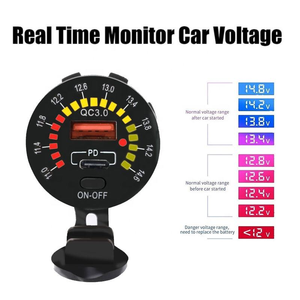 Kép <span class=keywords><strong>USB</strong></span> ổ cắm xe sạc 12V-24V Type-C QC3.0 LED Vôn kế On/Off chuyển đổi không thấm nước cắm kết nối cho xe máy biển - Product Image 4