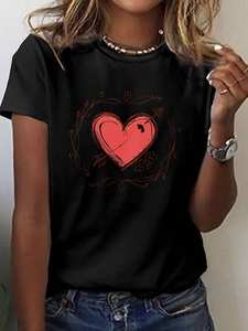 T-shirt pour femme Carbn Activado pour la Saint-Valentin, imprimé cœur rouge et flèche de Cupidon, col rond, coupe décontractée, manches courtes, décontracté, printemps - Product Image 3