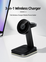 Support de chargeur sans fil magnétique 3-en-1 certifié 15W à charge rapide PD Type-C pour téléphone, écouteurs et montre - Chargeur de bureau multi-appareils pour la nuit