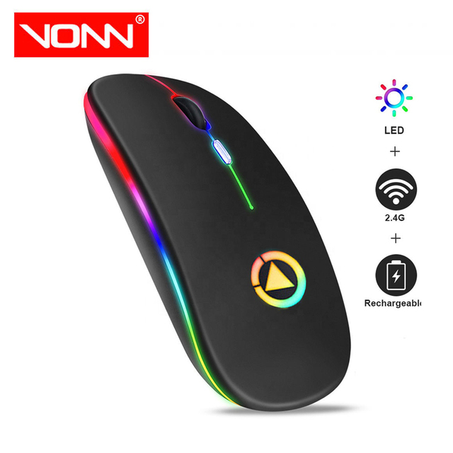 Custom Logo USB 2.4G Wireless RGB Light Ergonomic Rechargeable Slim Silent Mouse 500mAh Battery Optical Computer Mice Laptop