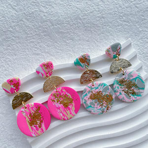 <span class=keywords><strong>Orecchini</strong></span> dipinti a forma di cerchio in <span class=keywords><strong>argilla</strong></span> <span class=keywords><strong>polimerica</strong></span> da donna con lamina d'oro - Product Image 1