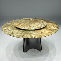 Table à manger ronde en marbre jaune de haute qualité OEM ODM pour villa, avec support brossé, mobilier de salle à manger en marbre rotatif