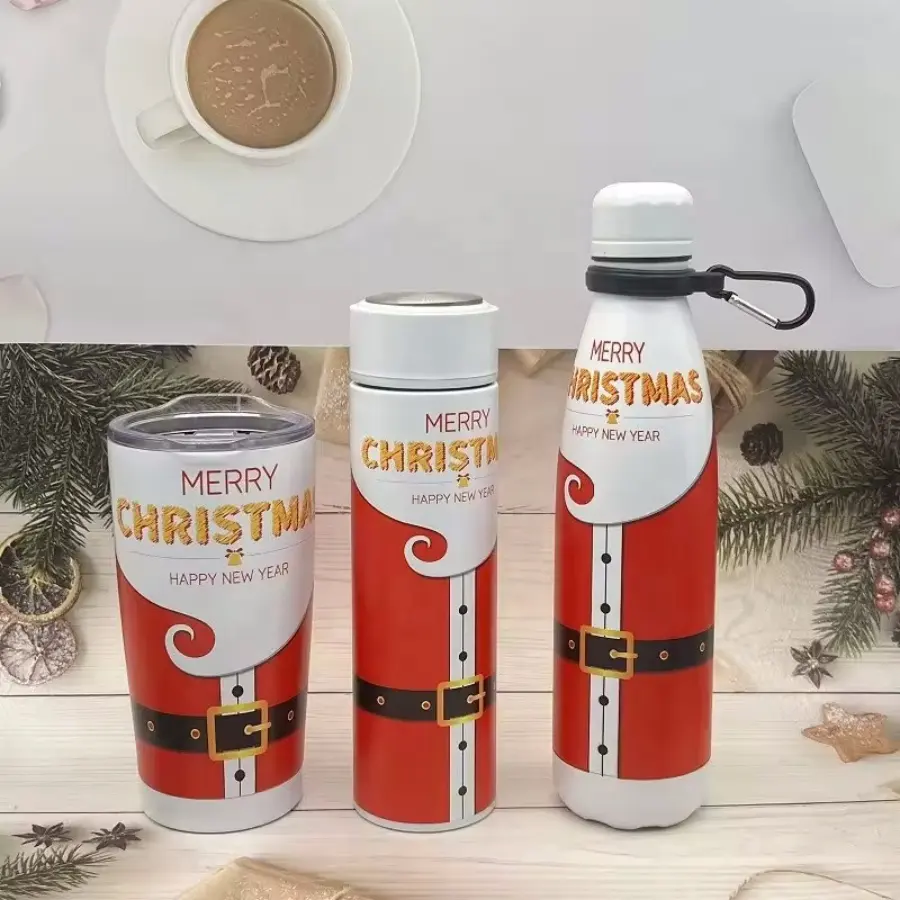 Gelas Natal 40 oz dengan pegangan dan sedotan, Gelas bebas BPA olahraga luar ruangan perjalanan hadiah Natal 40 oz terisolasi