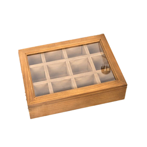 Hot-sale Modern Rectangle Wooden <b>Tea</b> Bag Storage <b>Box</b> with Clear Acrylic Lid 12-Compartment - Product Image 3