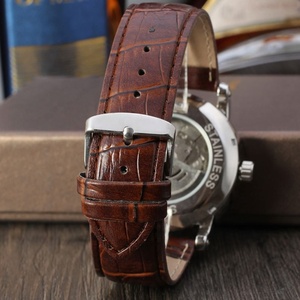 Montre pour homme rétro, mode décontractée, bracelet en cuir, entièrement automatique, mécanique, pour affaires, possibilité de personnalisation du logo - Product Image 3