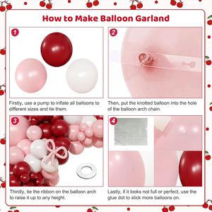 Kit Arco di Palloncini in Lattice Rosso e Rosa con Anello Floreale Bianco Perla, Decorazione per Feste di <span class=keywords><strong>Compleanno</strong></span> e Bambini a Tema Ciliegia - Product Image 5