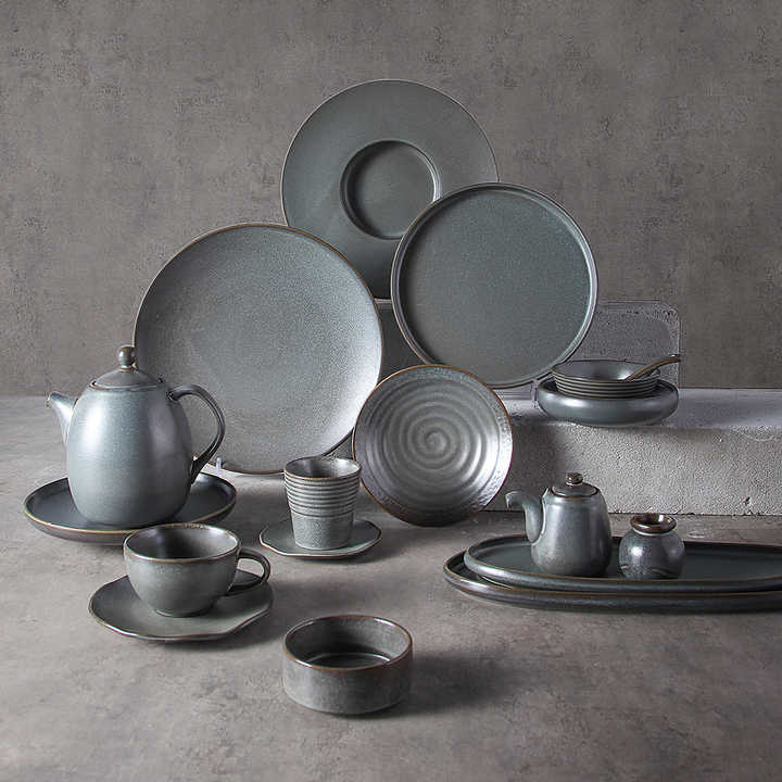 Reactive Grey Ceramic Dinner Tableware Set for Modern Luxury