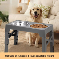 Mangeoire double surélevée en acier inoxydable pour animaux de compagnie, 5 hauteurs réglables, antidérapante, pliable, à alimentation lente, portable, pour usage intérieur pour chiens