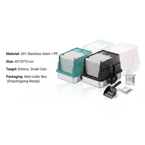 Bac à litière pour <span class=keywords><strong>chat</strong></span> en acier inoxydable de luxe avec design fermé, facile à nettoyer, anti-fuite, technologie anti-odeurs, capacité de 51 L - Product Image 3