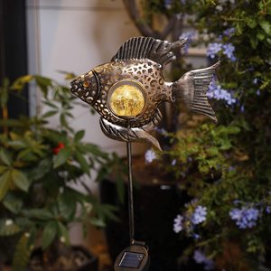Solar Metal Fish Garden <b>Light</b> <b>LED</b> Water Resistant Free Standing Outdoor Decor - Product Image 1