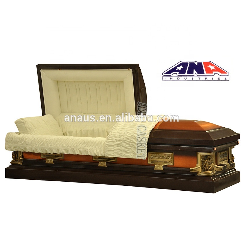 ANA de alto brillo Interior de terciopelo de Metal de lujo cobre ataúd fabricantes