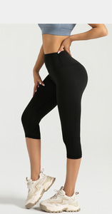 <b>Women's</b> High Waist Seamless Hollow Out Gray Capri Yoga <b>Leggings</b> Medium Support Solid Color Stretchy Breathable for Gym Yoga - Product Image 2