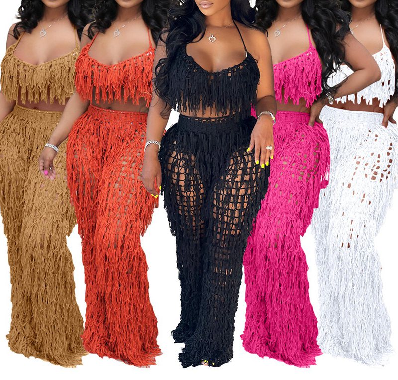 Y207092 summer sexy hollow out handmade women halter bikini woman crocheted beach wear 2 piece set