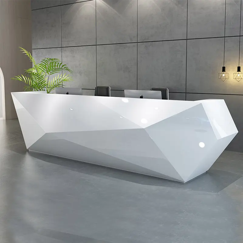 Salón de belleza blanco para 2 personas, escritorio de recepción de hotel, led de superficie sólida, Moderno