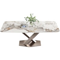 Table à manger moderne en pierre frittée avec plateau en acier inoxydable italien