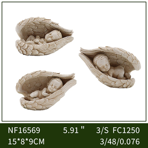 Set di 3 Statue di <span class=keywords><strong>Angeli</strong></span> Dormienti <span class=keywords><strong>con</strong></span> Ali in Resina, Finitura Anticata, Figurine di Cherubini per Decorazioni Esterne - Product Image 2