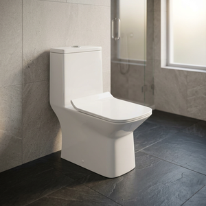 WC monobloc en céramique blanc nacré de fabrication indienne, standard européen, à chasse d'eau, à poser au sol - Product Image 3