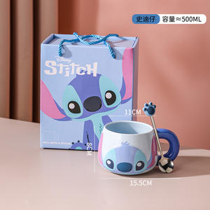 Vente en Gros Direct Usine Mug Américain <span class=keywords><strong>Disney</strong></span> Stitch et Angel en Céramique Bleu et Rose Coffret Cadeau avec Cuillère et Couvercle - Product Image 5