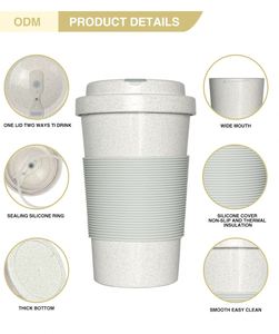 Mug de voyage en paille de blé écologique 350/420/600 ml, tasse de voiture anti-fuite avec couvercle rabattable sans BPA, gobelet personnalisé avec logo, cadeau - Product Image 3