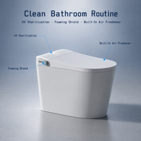 Toilette intelligente compacte et peu encombrante avec bidet intégré, design sans réservoir, chasse d'eau automatique et télécommande