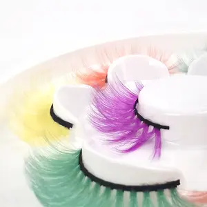 4 Paare stilvolle bunte Regenbogen-Seidenfaser-Wimpern tierversuchsfreie rosa lila braune farbige Wimpern zur Verlängerung