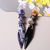 Sceptre en cristal en forme de couteau, baguette magique combinant cristal en forme de couteau et boule de cristal, cadeau d'Halloween