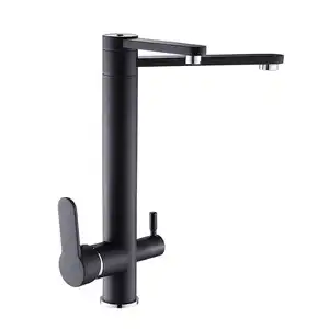 Matte black 3 way kitchen sink faucets with pure water flow filter taps