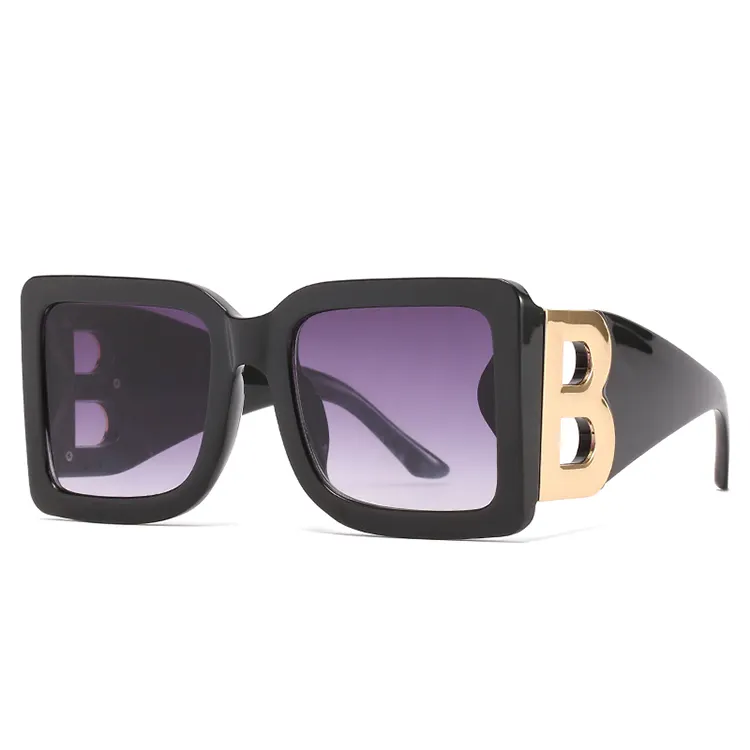 Wholesale Big B Letter Women's Designer Pink Eye Glasses Rectangle Fashion Women Square Metal Logo Sunglasses Trends