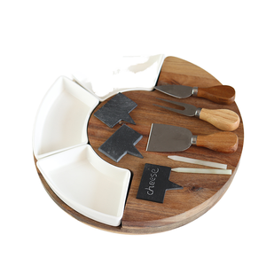 Plateau à fromage rotatif en bambou avec tiroir à couteaux, plateau de charcuterie, grand plateau de service rond, cadeau de déménagement unique - Product Image 1