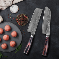 Ensemble de couteaux de cuisine classiques en acier Damas à motif naturel, manche en bois de rose VG10, 67 couches, avec boîte cadeau