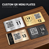 Table rectangulaire minimaliste pour hôtel et café, affichage du menu par code QR, métal brossé, OEM, plaque signalétique personnalisée en acier inoxydable pour restaurant