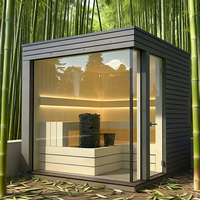 Sauna en bois de cèdre rouge et de pruche sur mesure, sauna en bois de forme cubique pour l'extérieur, avec poêle à bois pour une famille de 4 personnes