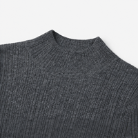 Robe en maille côtelée noire pour femme, col roulé, manches longues, longueur midi, marque privée, vente en gros
