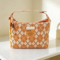 Reistasje van polyester mesh met argyle jacquard, op maat gemaakte kleurstijl, warme tinten, geruit weefpatroon, geweven make-up tas