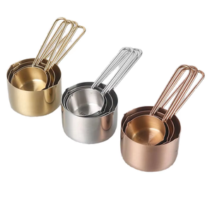 4 pièces ensemble tasse à mesurer cuisson métal double becs <span class=keywords><strong>balance</strong></span> <span class=keywords><strong>de</strong></span> <span class=keywords><strong>cuisine</strong></span> en acier inoxydable pour lait beurre café chauffe-cuillère - Product Image 1
