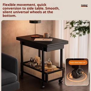 Mesa auxiliar móvil oriental moderna Carro rodante <span class=keywords><strong>de</strong></span> madera maciza con ruedas para sala <span class=keywords><strong>de</strong></span> estar Sofá Mesita <span class=keywords><strong>de</strong></span> <span class=keywords><strong>noche</strong></span> - Product Image 4