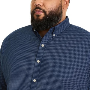 Men's Big and Tall Wrinkle Free Breathable <b>Short</b> <b>Sleeve</b> Button Down <b>Check</b> <b>Shirt</b> with Custom Logo ODM Stand Collar - Product Image 4