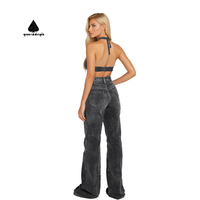 Fabricants de vêtements originaux personnalisés Ensembles deux pièces soutien-gorge et jean en denim avec strass pour femmes