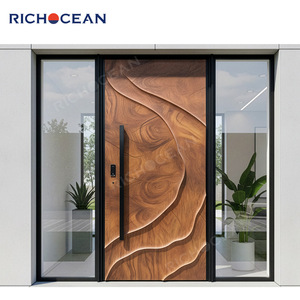 <span class=keywords><strong>Porte</strong></span> d'entrée de sécurité RICHOCEAN moderne en aluminium moulé avec portes latérales, grande taille, motif bois sculpté, pour maisons - Product Image 4