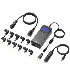 Hunda adaptador para laptop 2 em 1, para carro e casa, 90w, 15v-24v, ac dc, adaptador universal para laptop adaptador com LCD