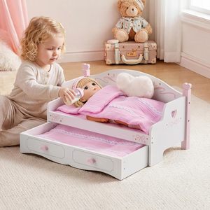 <span class=keywords><strong>Cuna</strong></span> <span class=keywords><strong>de</strong></span> Madera Maciza <span class=keywords><strong>de</strong></span> 18 Pulgadas, Sofá Cama Convertible, Colchón, Edredones, Almohadas, Diseño Moderno <span class=keywords><strong>para</strong></span> Dormitorio, Color Rosa - Product Image 2