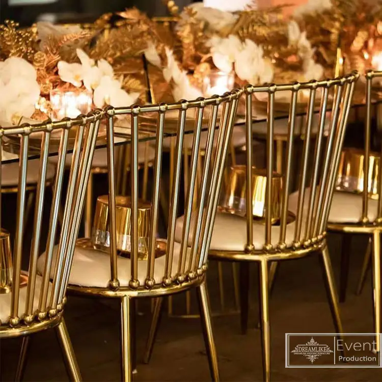 Cadeira de jantar estilo nórdico, quadro em metal dourado de ferro