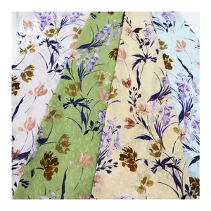 WI-J13 Shaoxing Textiel Geweven Natuurlijke Bloemenprint Jacquard Crinkle Stof Voor Jurk Vrouw Materiaal