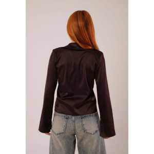 Blusa de Satén Marrón al por Mayor con Detalle de Lazo Delantero, Estilo Casual, Occidental y Formal, Tallas XL 4XL, Decoración Bordada, Top Corto de Primavera - Product Image 1